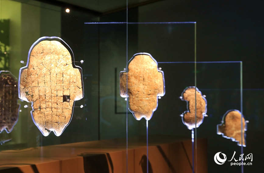 殷墟博物館展出的甲骨文。人民網(wǎng)記者 慎志遠(yuǎn) 攝